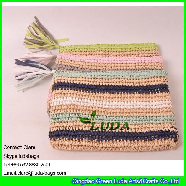 LDZS-011 striped color clutch bag hand crocheting lady macrame paper straw