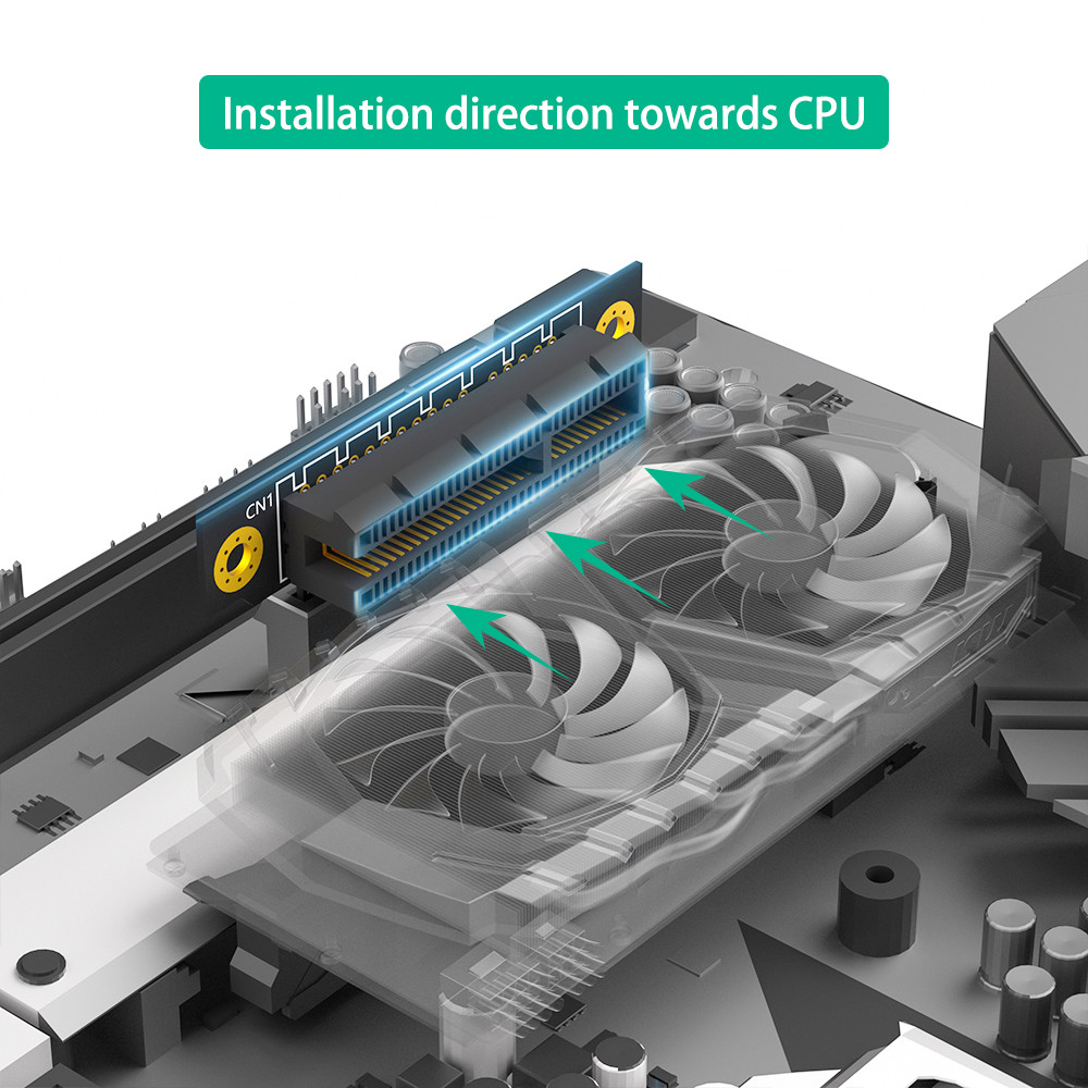 Reverse 90 Degree PCI-E 3.0 4X Slot To X4 Adapter Riser Card For 1U Server Case - Installation Direction Towards CPU