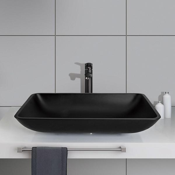 Buy cheap Acid Matt Bathroom Wash Basins Black Round Tempered Glass Vessel Sink from wholesalers