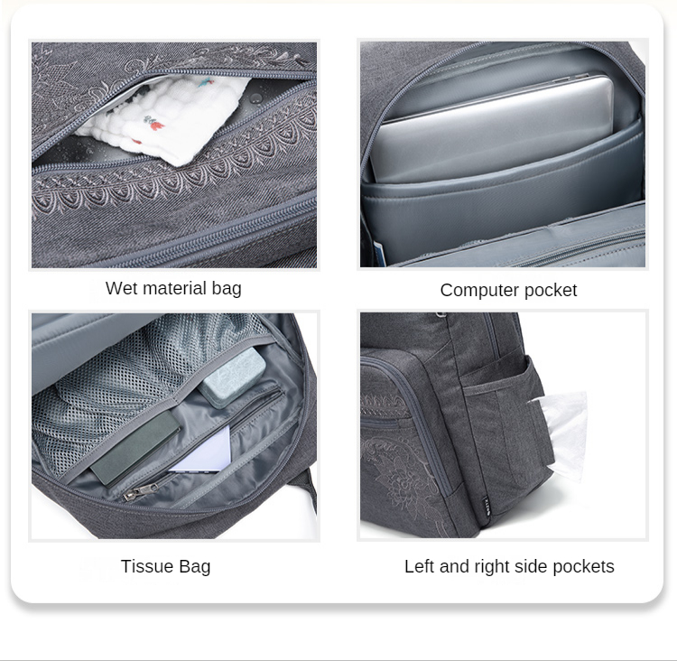 17L Polyester Cotton Foldable Diaper Bag Backpack 40*30*13CM