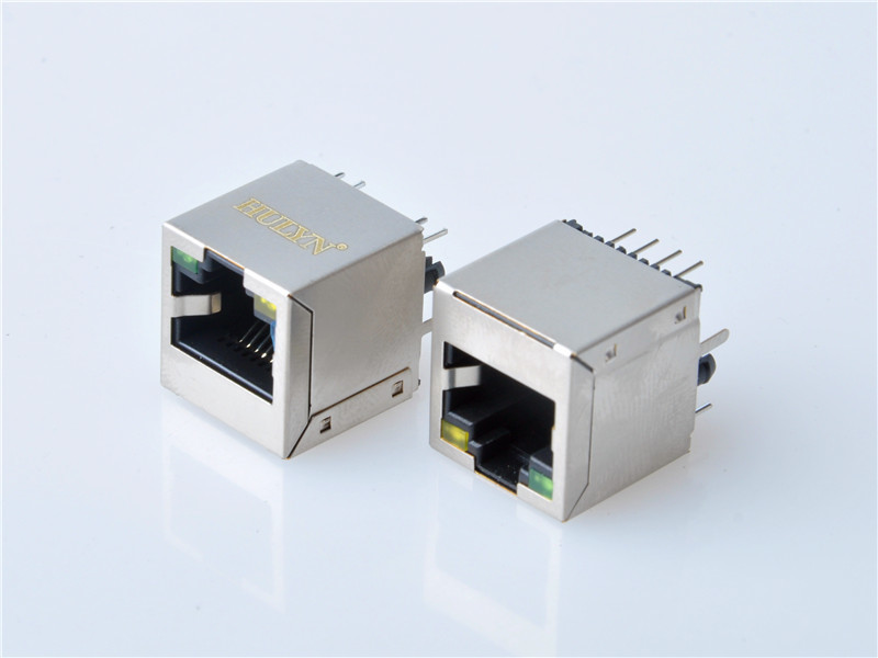HULYN Very low profile, Shielded RJ45 Modular Jack, Through Hole Type, 1x1,with LEDs，