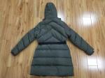 Polyester Womens Long Padded Coat With Hood Belt Zips Long Puffer Fur Hood