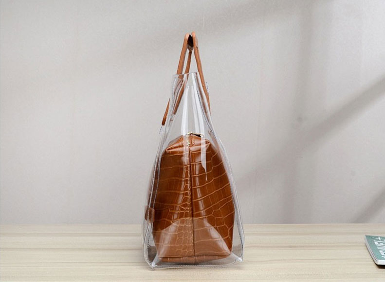 Promotion Clear Cosmetic Handle Bag Tote Bags, Recyclable PVC Loop Handle Plastic Bag, Gift And Shopping