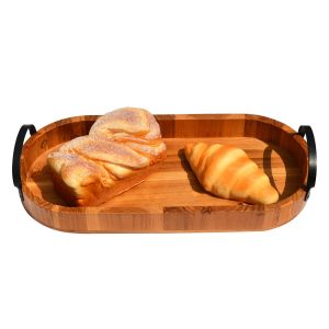 Buy cheap Food Dessert Natural Wood Serving Tray 42.5x18.1x5cm With Metal Handle product