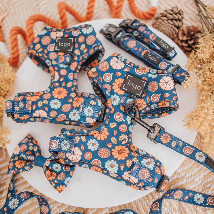 Neoprene Dog Harness And Leash Set Personalized Designer Custom Pattern No Pull Soft Pet Harness For Small To Medium Dogs