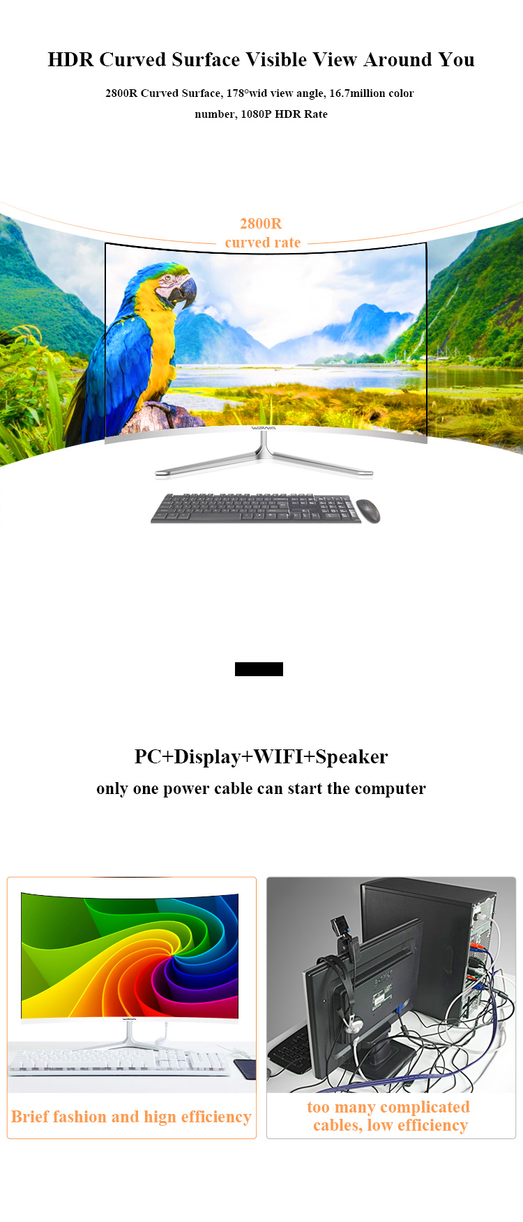 23.8 Inch Dedicated Card Curved Screen Desktop All in One PC Gaming with Intel Core I5