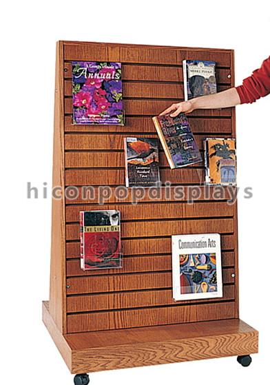Buy cheap 2 Way Function Slatwall Movable Magazine Display Stand Wooden Free Standing Display from wholesalers