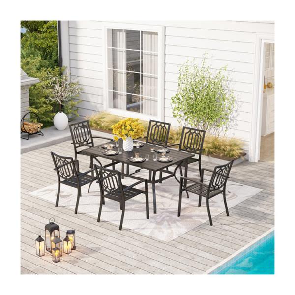 Buy cheap Outdoor Dining Set with Stackable Chair AJUNION Metal Space Restaurant Furniture from wholesalers