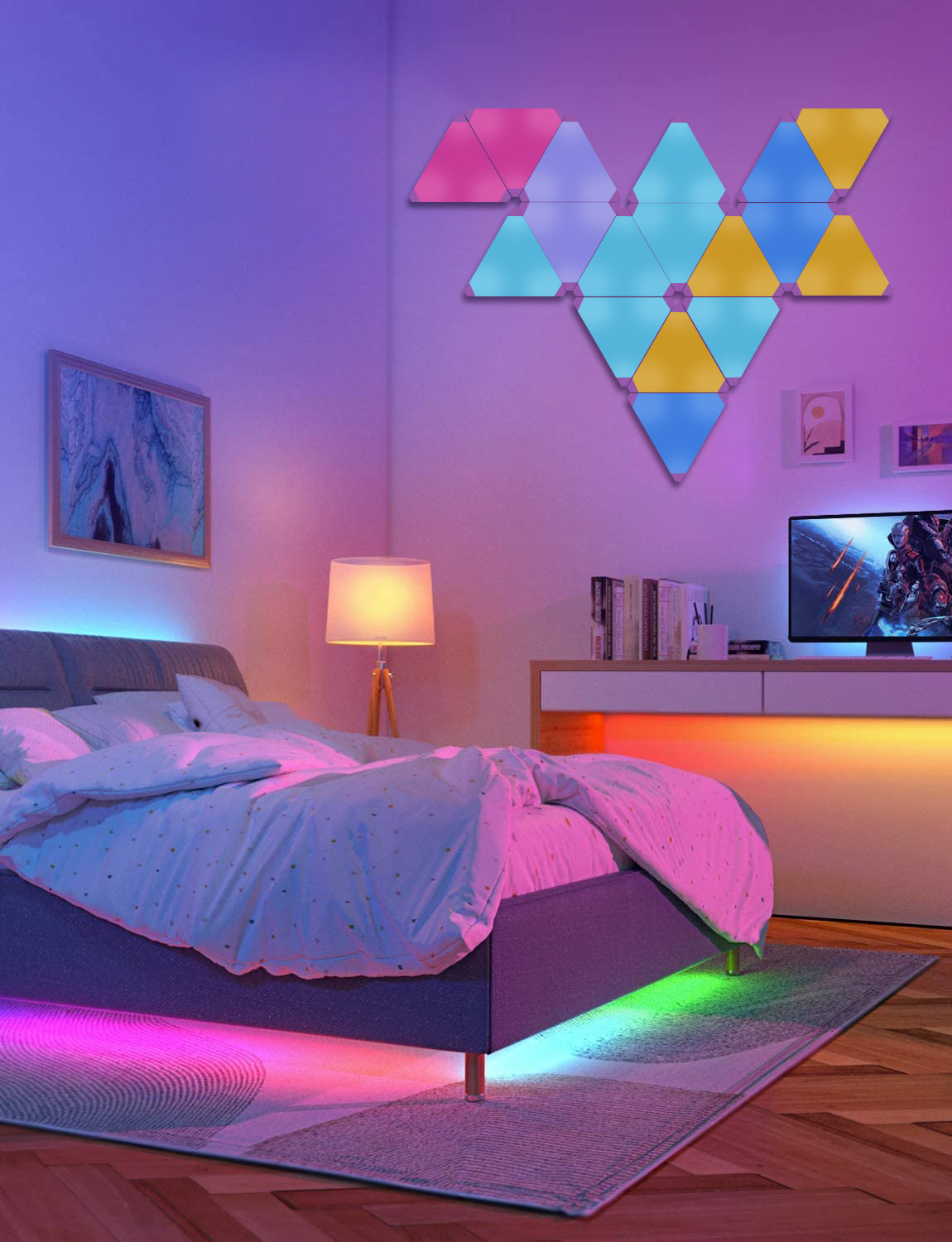 Adjustable Brightness Gaming Light Smart Triangle Design and Voice Control