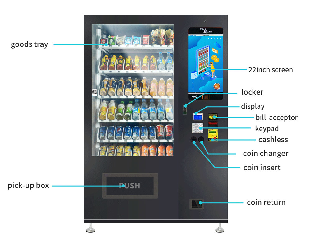 Black Color Drinks Combo Vending Machine 337~662 Capacity Field Installation