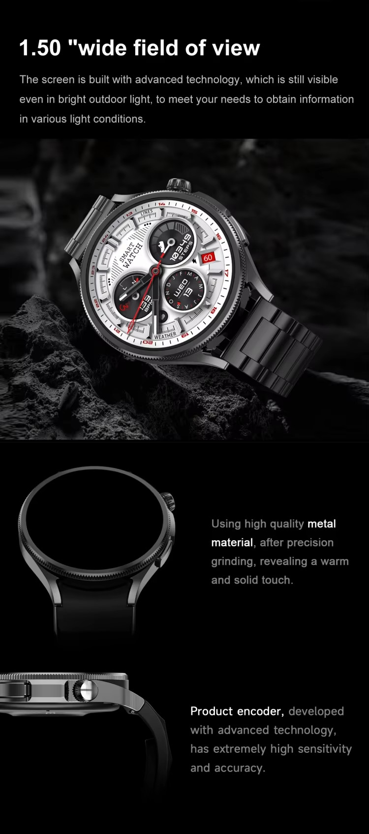 Waterproof Round Sport Outdoor Smartwatches Multifunctional 200mAh