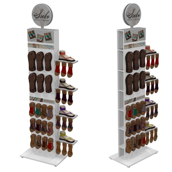 Buy cheap Double Sided Wooden Display Stand Sock Display Rack With Wheels For Foot Wear from wholesalers