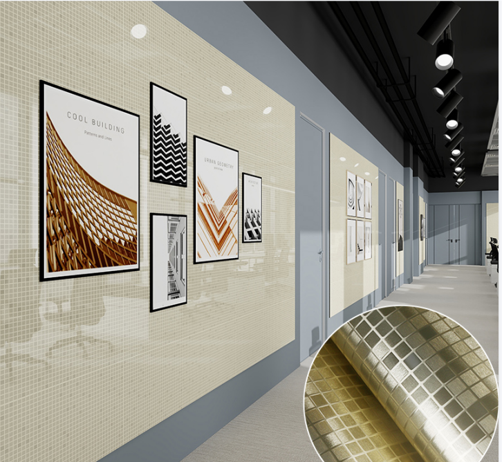 Oil Proof Silver Geometric Wallpaper PVC Metallic Mosaic Wallpaper