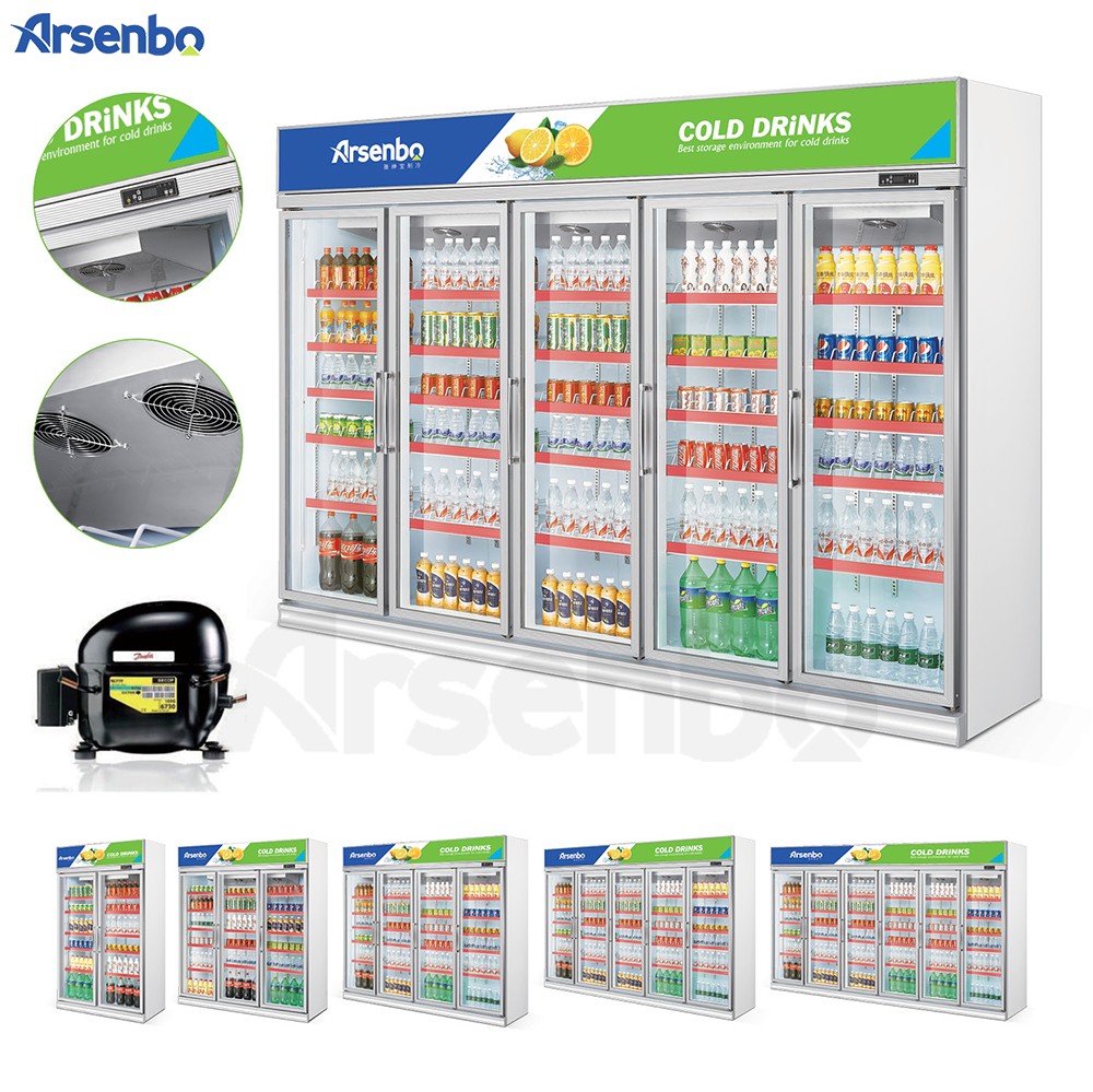 1000L Commercial Beer Coolers , Stainless Steel Upright Double Door Display Freezer