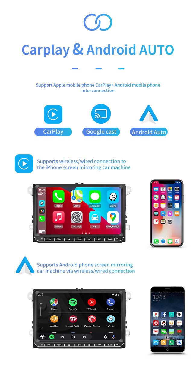8 Core Universal Car Android GPS Navigation 9 Inch WIFI For Volkswagen