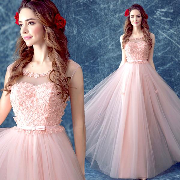 Buy cheap Pink Appliques Decoration Crepe Bow Bridal Dress Gorgeous Evening Dress TSJY089 from wholesalers