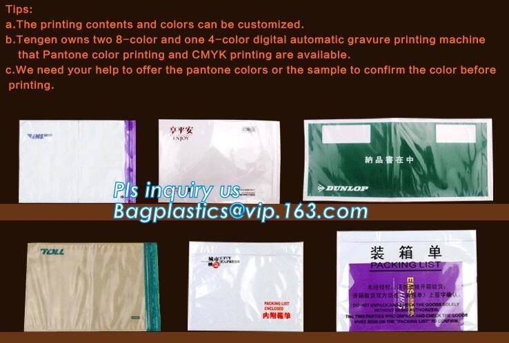 TNT DHL shipping packing list document envelopes, packing list padded envelope, tamper proof express use plastic packing