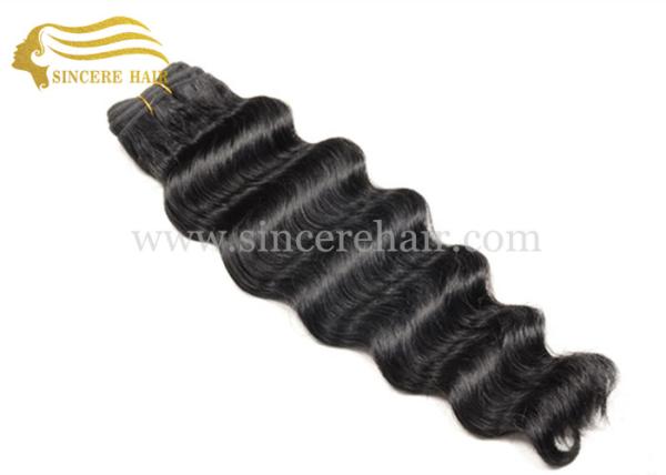 Buy cheap 22" Hair Weft Extensions for sale - 55 CM Black Deep Wave Human Hair Extension Machine Weft for sale from wholesalers