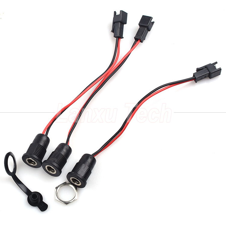 Waterproof Screw Panel Mount DC Power Socket 5.5x2.1mm Jack Wires Cable