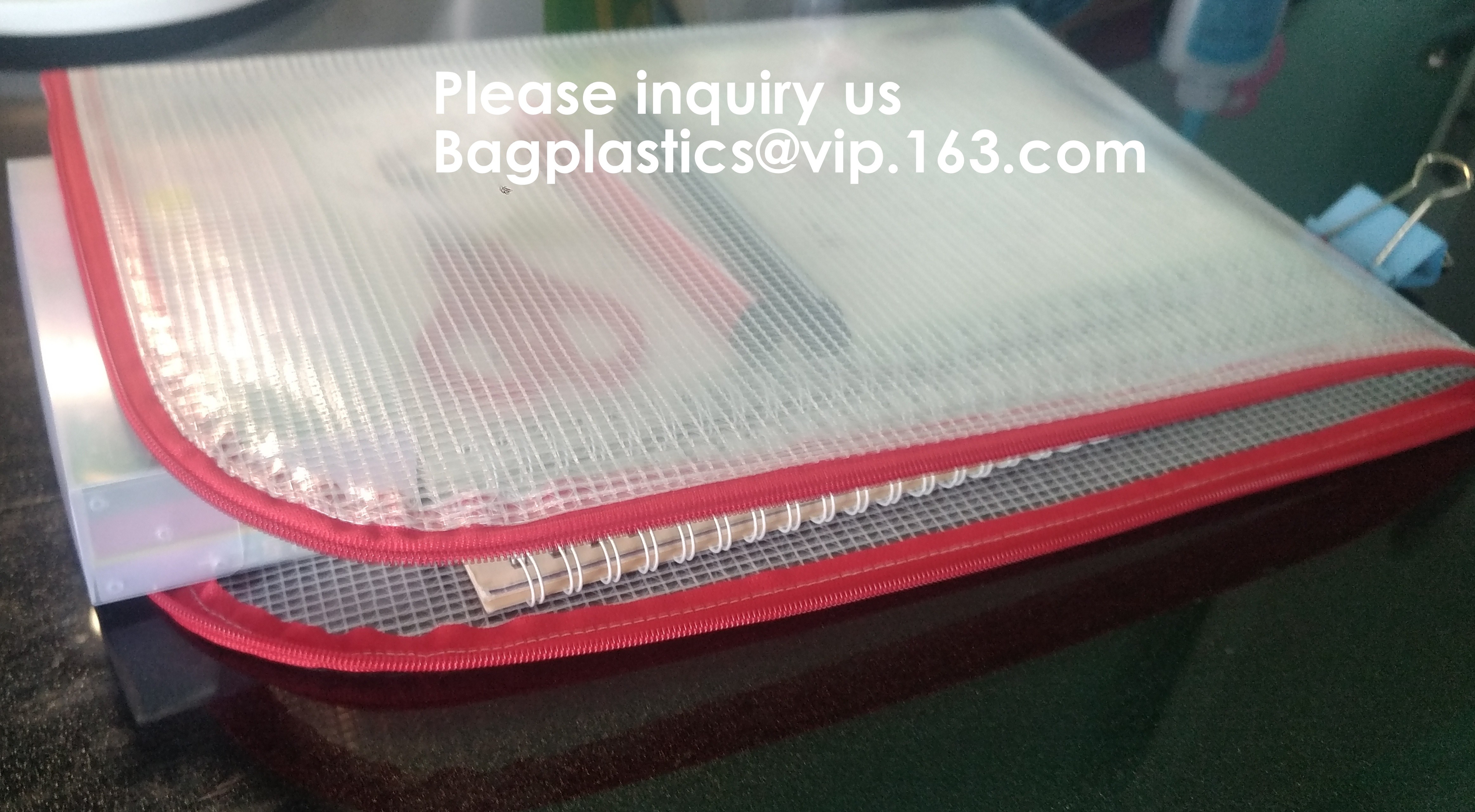 Transparent clear mesh pvc zipper k document file bag B5 plastic PVC file document students office storage bag