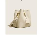 19cm 12cm Drawstring Crossbody Bag White Leather Drawstring Bucket Bag