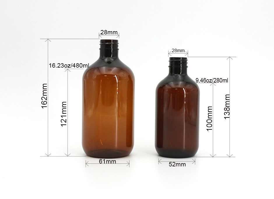 121mm 280ml 480ml Transparent Amber Shampoo Bottle