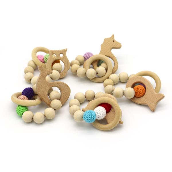 Wooden Baby Teething Toy-Teether Nursing Bracelet Silicone Teething Beads-Food
