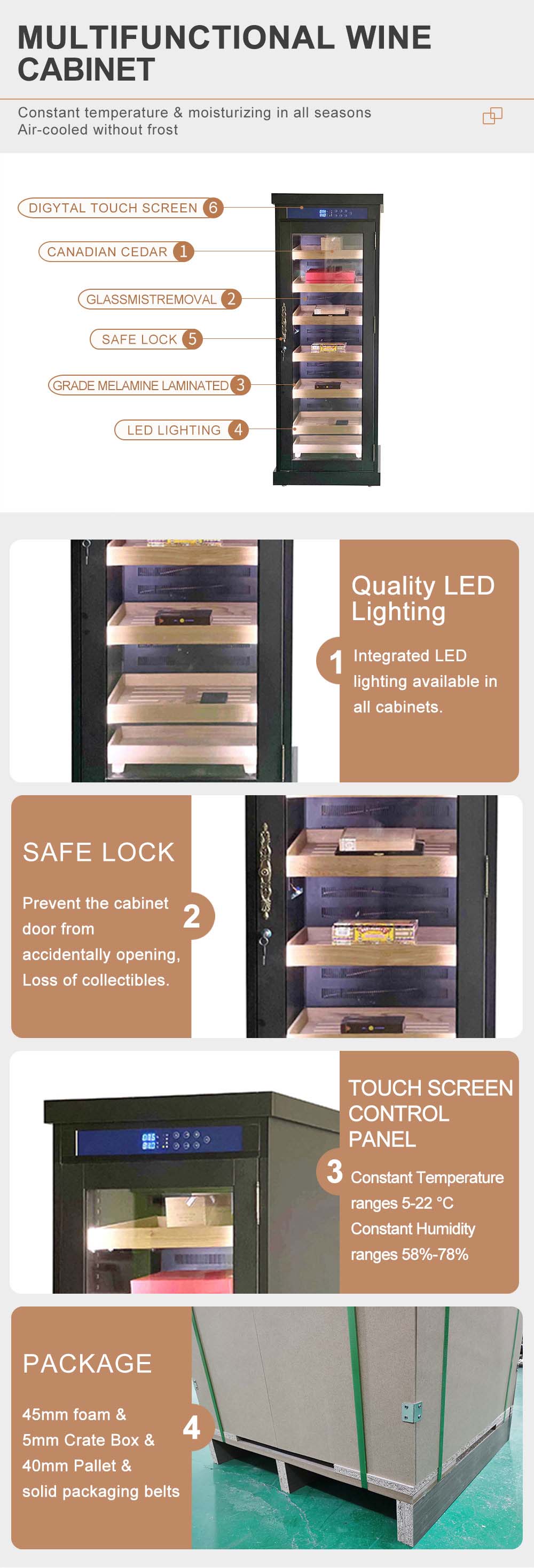 Customizable Commercial Cigar Humidor Cabinet For Home And Cigar Shops