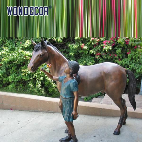Buy cheap Custom Life Size A Bronze Statue Of A Girl Playing With Her Horse Friend from wholesalers