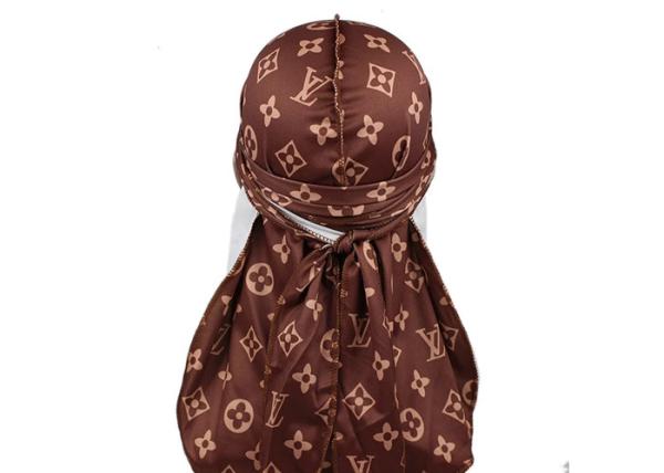 Buy cheap Large Print Brown LV Silk Silky Satin Designer Durag Supplier Bulk Wholesale from wholesalers