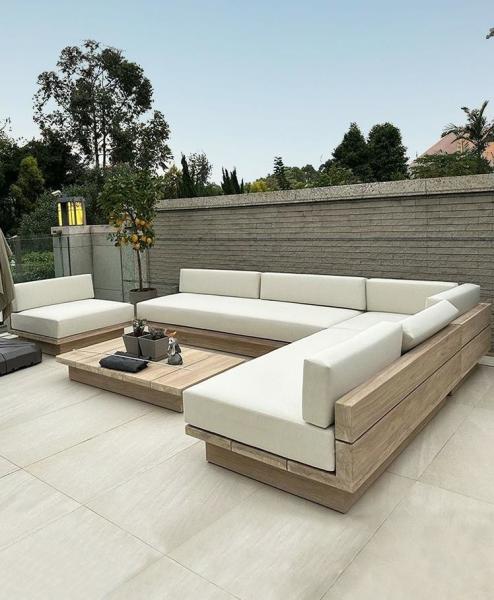 Solid Teak Wood Garden Sofa Set Outdoor Modular Lounge With High Rebound Sponge