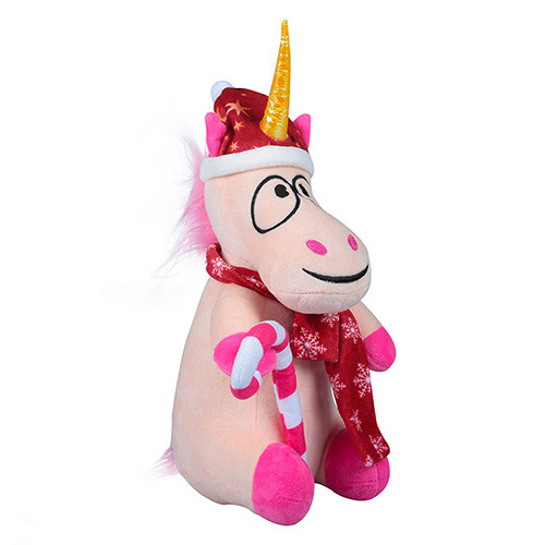 Pink Animated Plush Christmas Toys 100% Polyester Material Weaving Label
