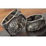 Sterling Silver Women's Men's Band Ring Thai Vintage Fish Style 925 Siver Ring