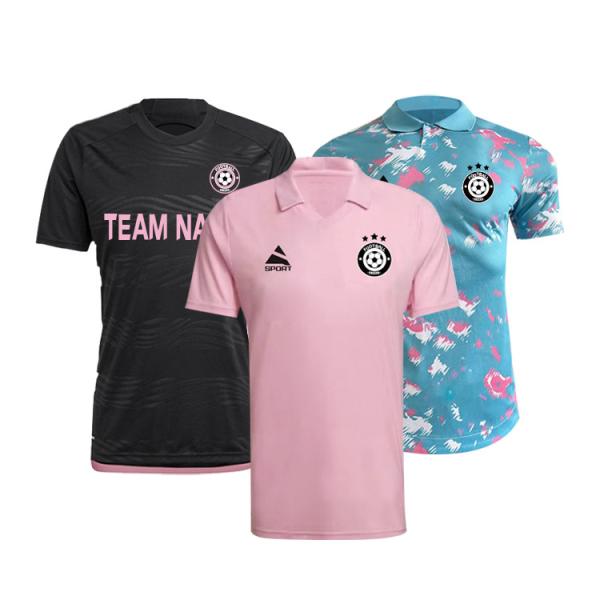 Buy cheap Plain Polyester Breathable Mens Football Jersey Soccer Uniforms Sets Black/Pink/ Blue from wholesalers