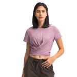 Cross Hem Lace Up Back Activewear T Shirts Breathable Short Sleeve T-Shirt For