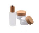 Glass Round Empty Cosmetic Jars Natural Bamboo Cosmetic Container Packaging