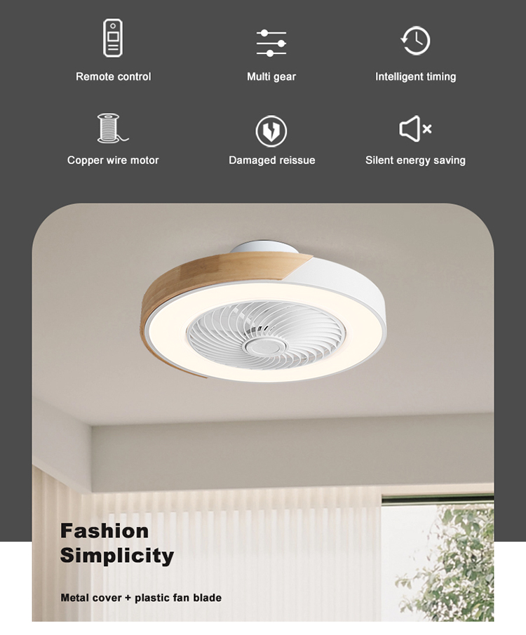 HSG 20-Inch Low Profile Ceiling Fan with ABS Remote Control Small Bedroom Three-Light (Black White Grey) Light Color Options