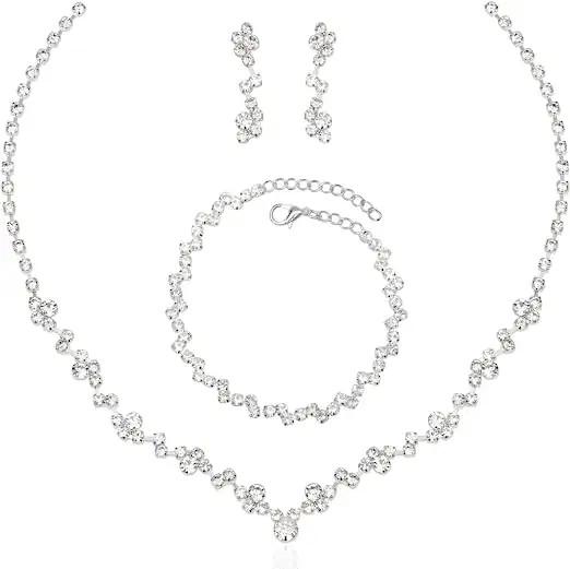 Buy cheap Rhodium Plated 925 Sterling Silver Jewelry Set 18 Inches Chain Length Silver Dangle Earrings from wholesalers