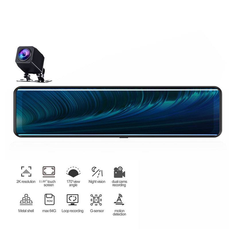 Digital 1440P 2K HD Touch Dual Lens Driving Recorder rear view