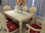 Six Seat Classic French Furniture White Dining Table Rose Carve Pattern Crooked