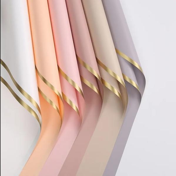 Buy cheap 2024 Gold Edge Plastic Flower Wrapping Paper Multicolor Waterproof Thicken for Fresh Flower from wholesalers