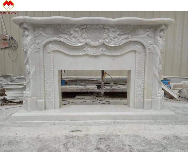 Villa Modern Design Carved Italian Arabescato Corchia White Marble Fireplace Customized