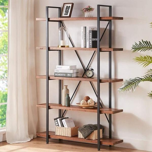 Buy cheap Customized Industrial 5 Tiers Metal And Wood Bookcase Solid Wood Book Shelves from wholesalers