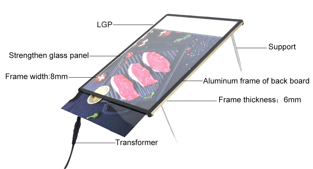 Digital Led Photo Frame Light Box , Glass Advertising Restaurant Menu Light Box