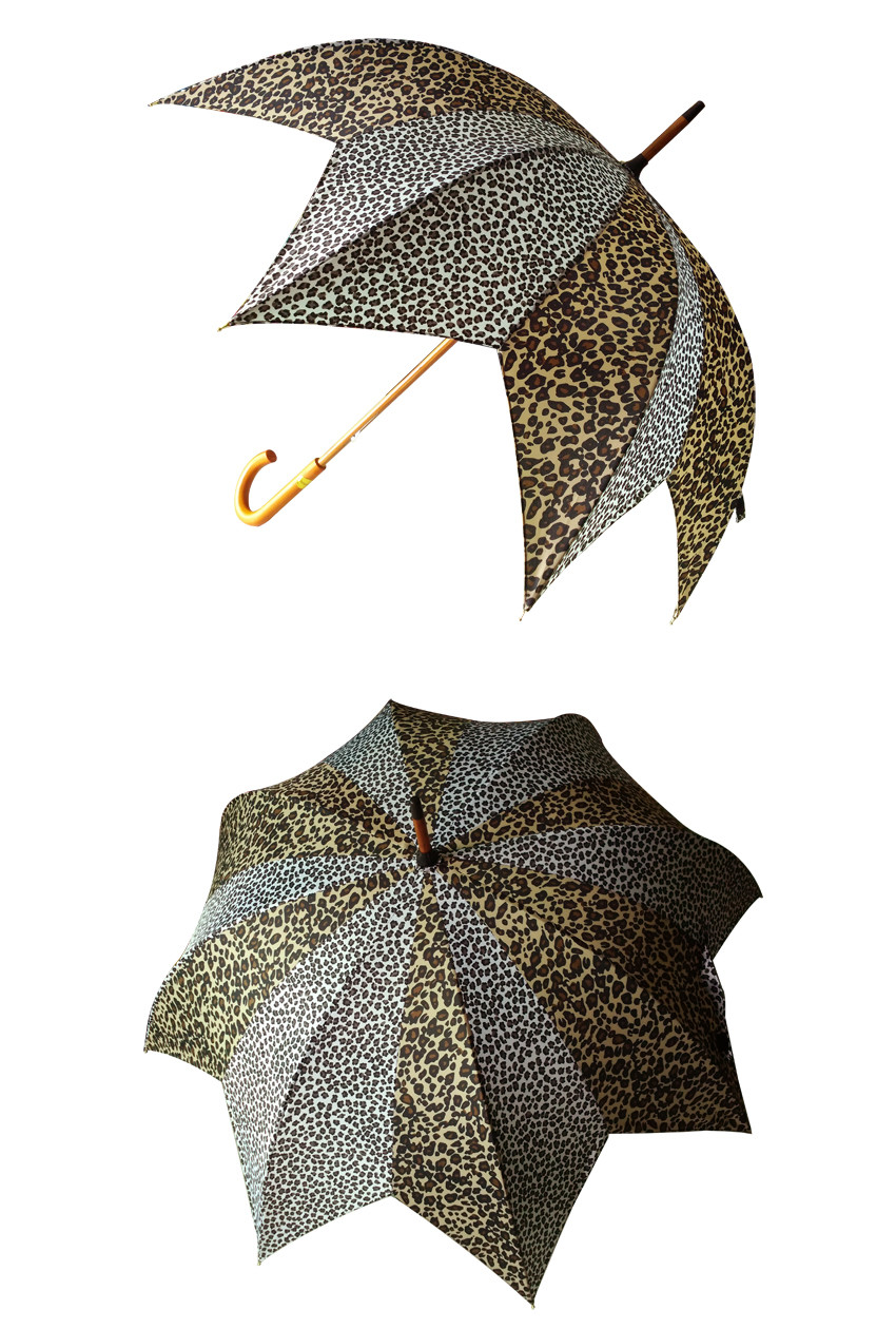 Wooden J Handle Leopard Print Color Change Umbrella For Women