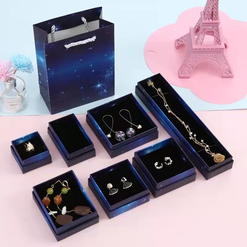 Custom Print Logo Cardboard Fancy Packaging Box For Jewelry Box And Paper Bag Set