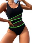 Stitching Black Sexy Bikini Gauze High Waist One Piece Bikini Women'S Swimsuit