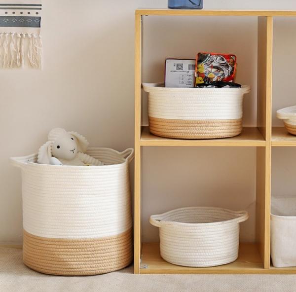 Buy cheap OEM home center decoration easter woven big blue cotton rope baby storage organizer empty toys gifts clothes laundry bas from wholesalers