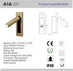 Hotel room bedside LED reading light 3W rotatable embedded reading wall light