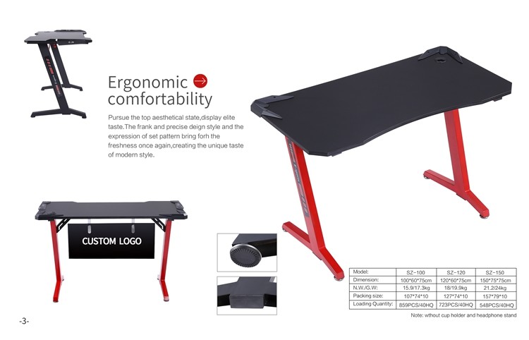 15.9kg MDF ABS Ergonomic Computer Ergonomic Gaming Table SGS
